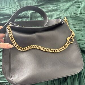 Coach Black Leather Shoulder Bag with Gold Chain